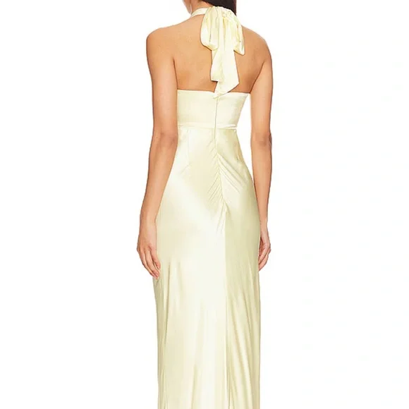 Shona Joy La Lune Ruched Halter Maxi Dress in Lemon - nationalbodyline.in